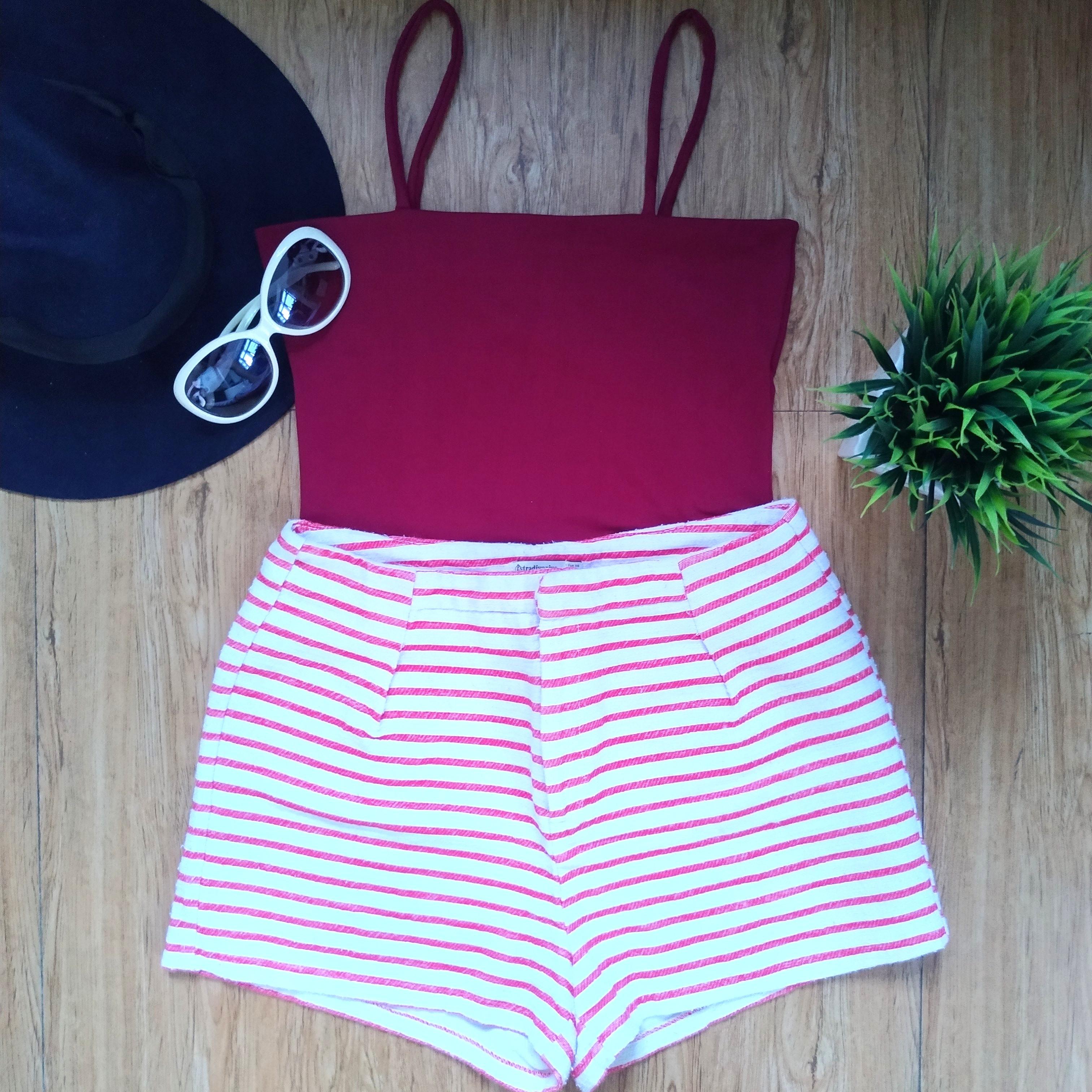 high waisted red and white striped shorts