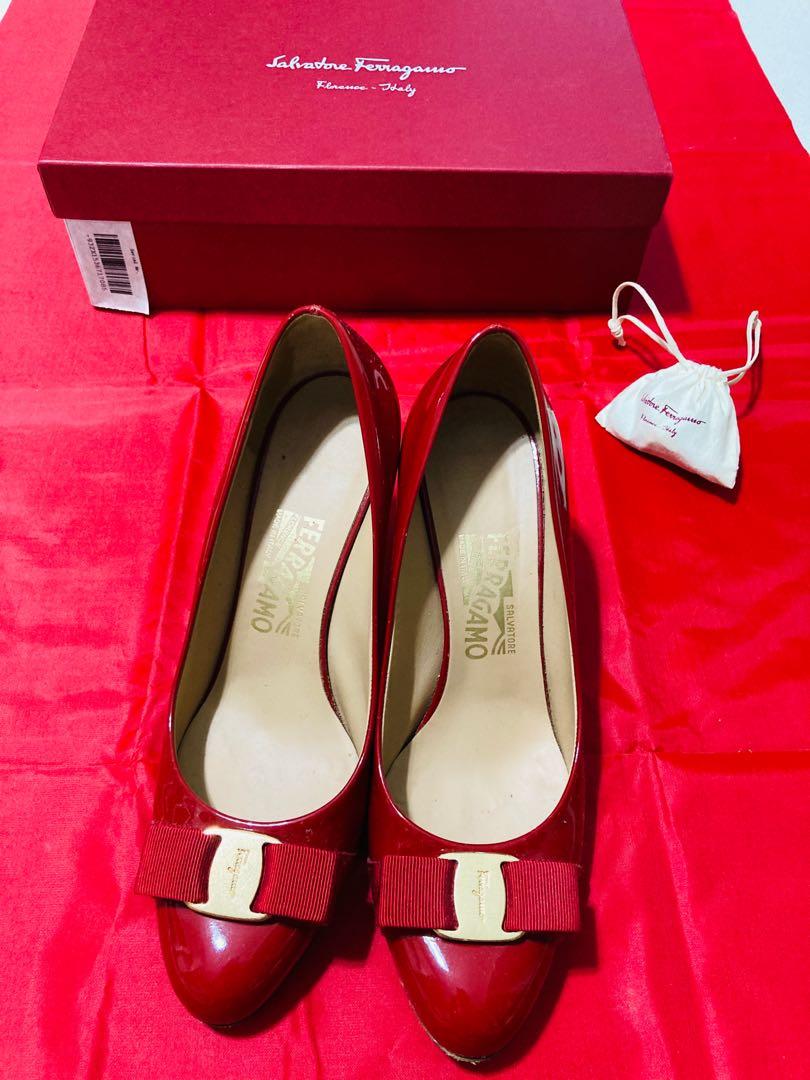Salvatore Ferragamo Low Red Heels with shoe box/red color high heel ...