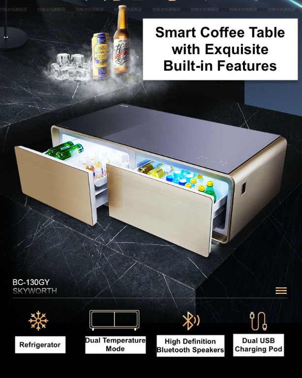 Smart Coffee Table Refrigerator Bluetooth Speakers LED, Furniture