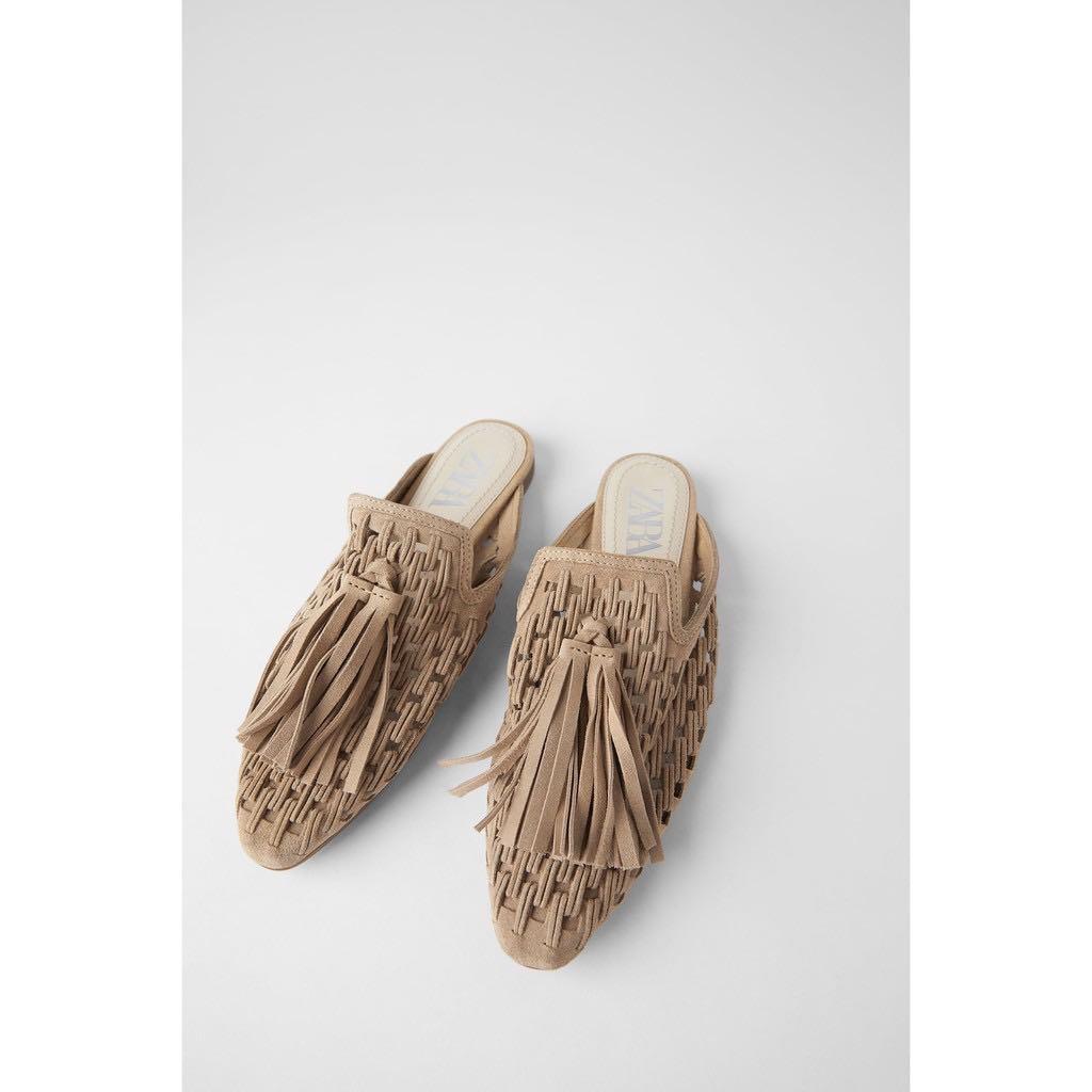ZARA FLAT BRAIDED LEATHER MULES WITH 