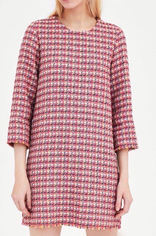 pink tweed dress zara