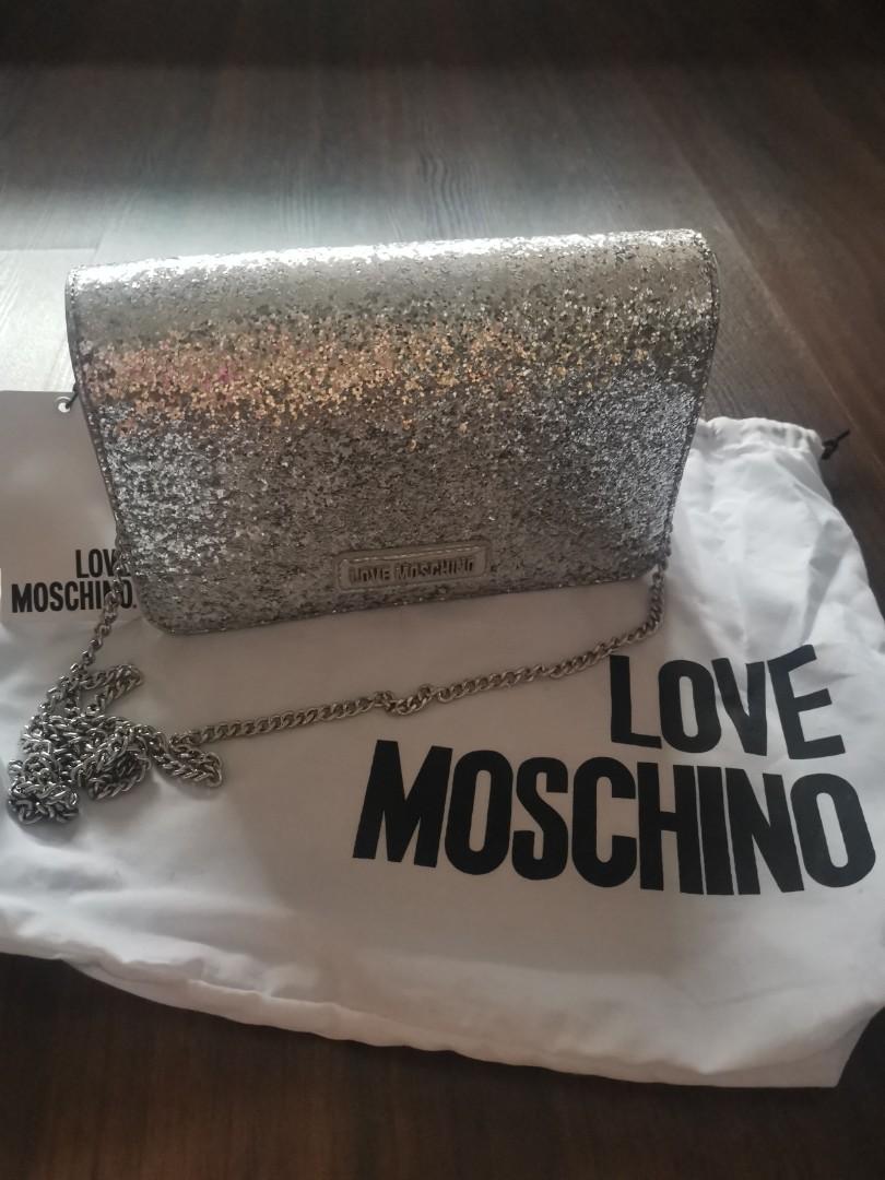 Brand New Love Moschino Borsa Glitters Mettalic Argento Silver Chain Bag Women s Fashion Bags Wallets Cross body Bags on Carousell