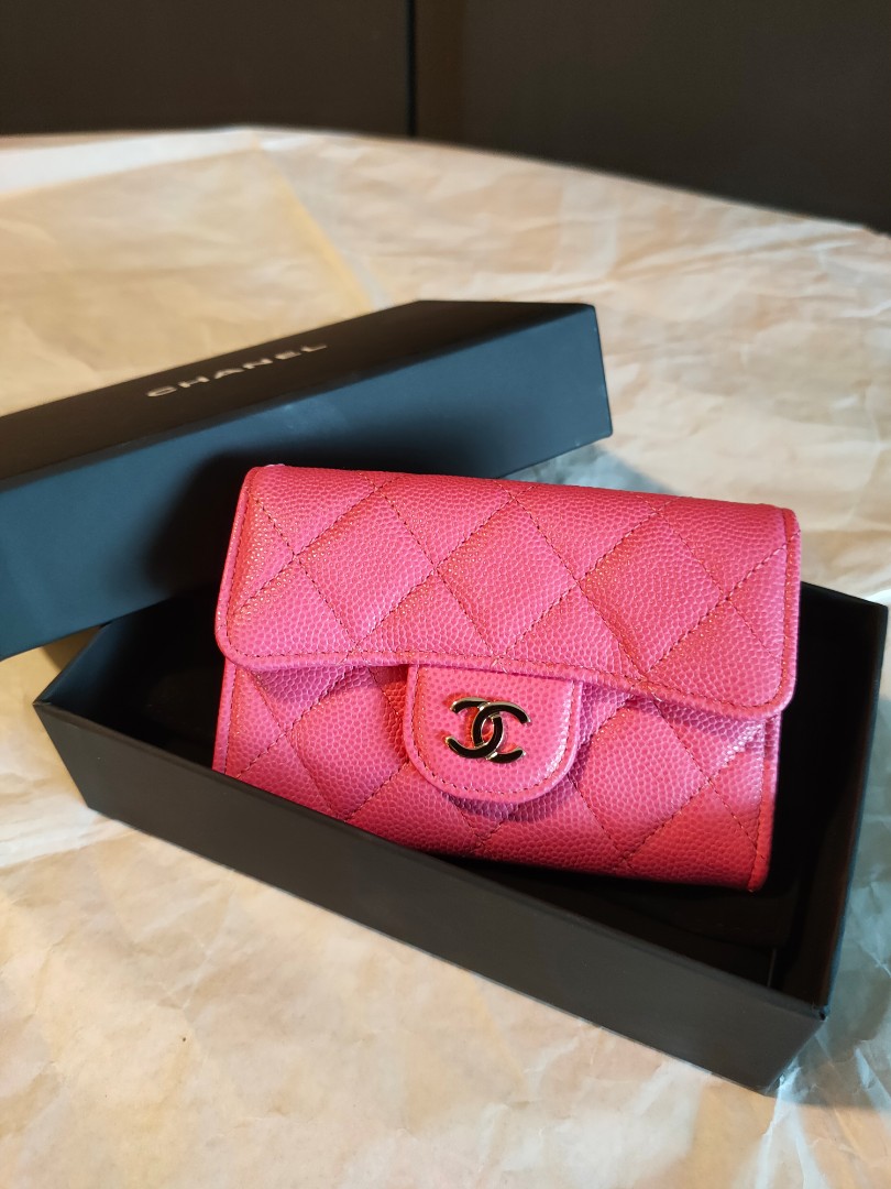Pink chanel card best sale holder