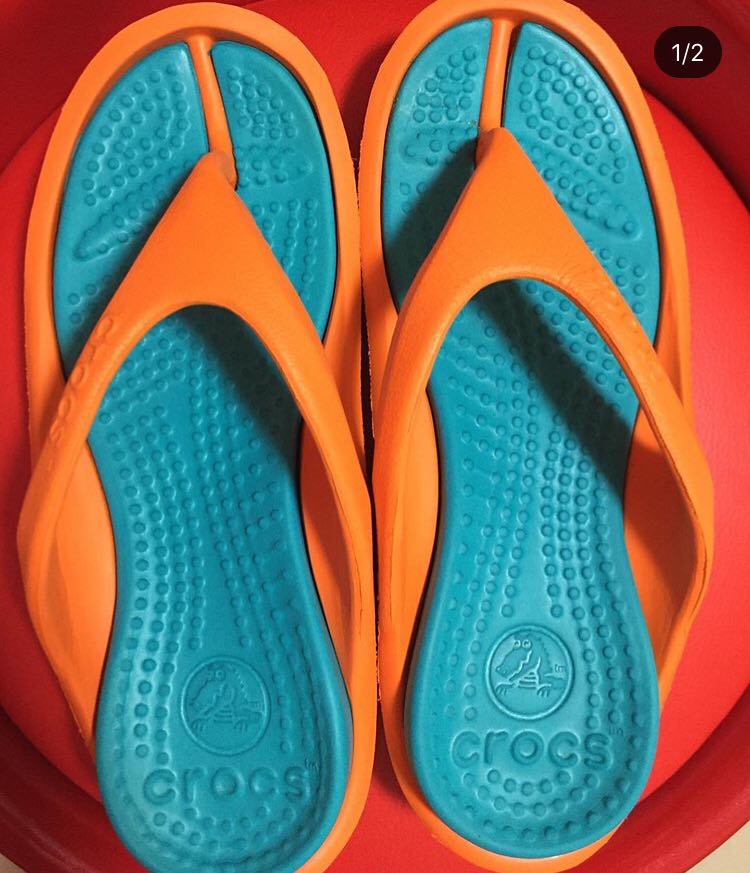 orange and blue crocs