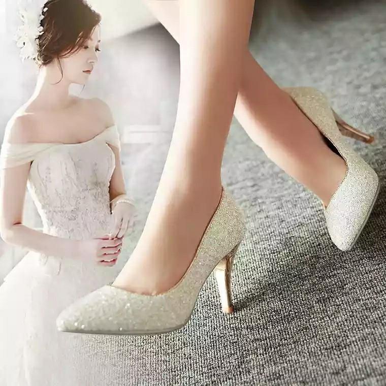 White and top gold high heels