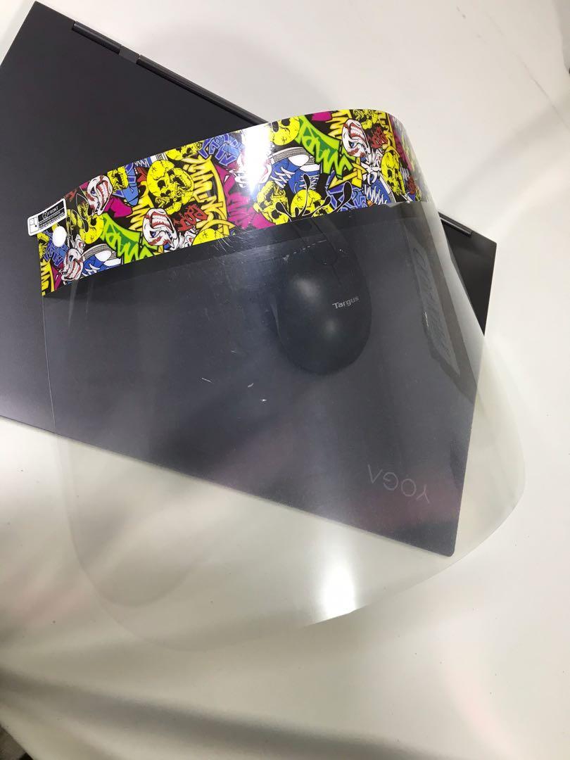 Face Shield (Category: Face Masks & Face Shields) located in Singapore. Submitted by mkingwalker (Listing ID 1014133710, Image 1). Description: *do note that the protective sheets is not remove yet Custom shields High definitions Lightweight In a packets of 10pcs .