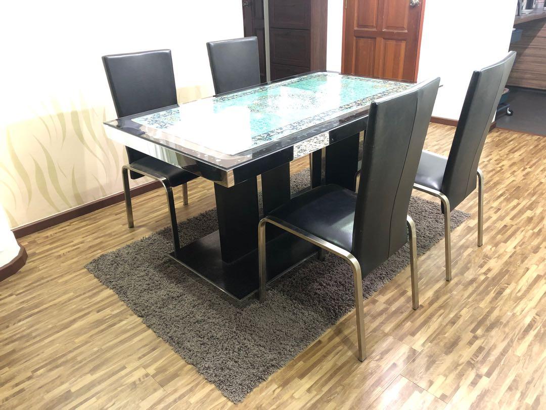 Dining Table Set (Category: Tables & Sets) located in Singapore. Submitted by rockers75 (Listing ID 1014287308, Image 2). Description: Set of dining table with 4 chair. Wood and glass top dining table. Buyers arrange the transportation. .
