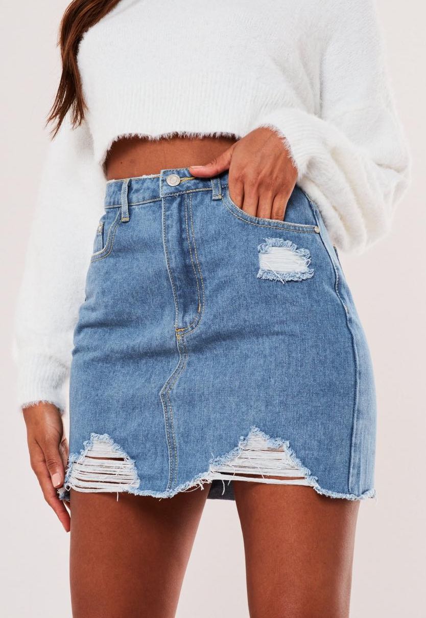 distressed denim skirt