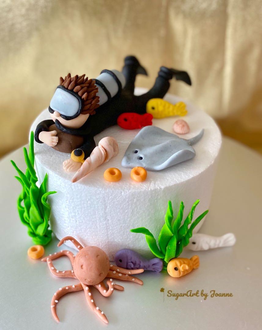Diver Ocean Sea Creatures Edible Fondant Toppers Food Drinks