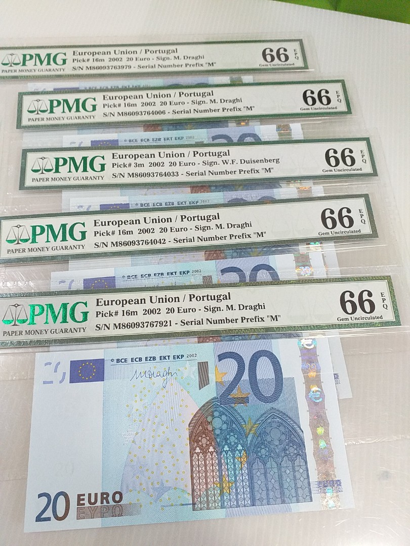 Euro 20 Dollars Eu European Union Portugal 2002 Pmg 66 Epq Unc Gem 5 Pieces Lot Vintage Collectibles Currency On Carousell