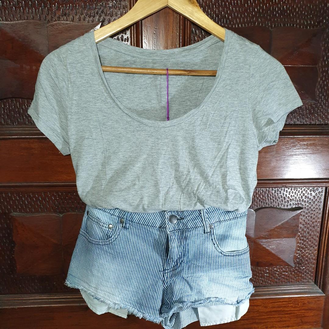 women's striped denim shorts