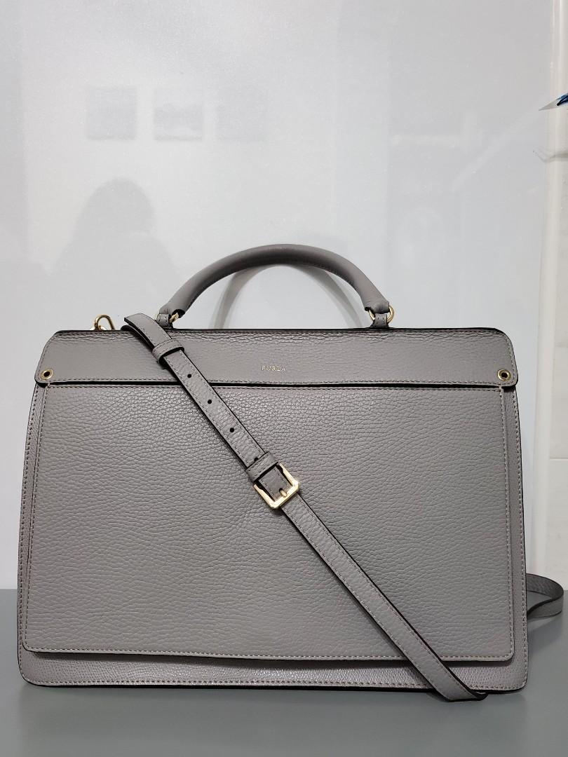 Furla gray hotsell leather bag