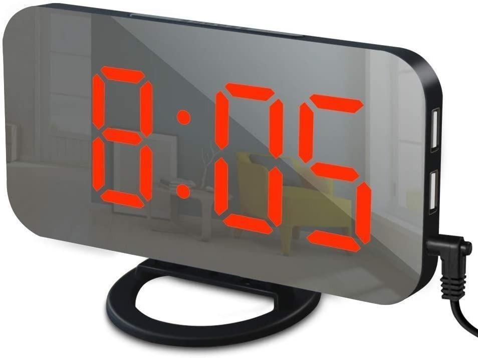 Gloue Alarm Clock With Usb Charger Digital Alarm Clocks For Bedrooms Large Mirror Surface Easy Snooze Function Dimming Mode Auto Manual Adjustable Brightness Bedside Alarm Clocks Black White Electronics Others On Carousell White curved alarm clock with mirrored led lens display. carousell