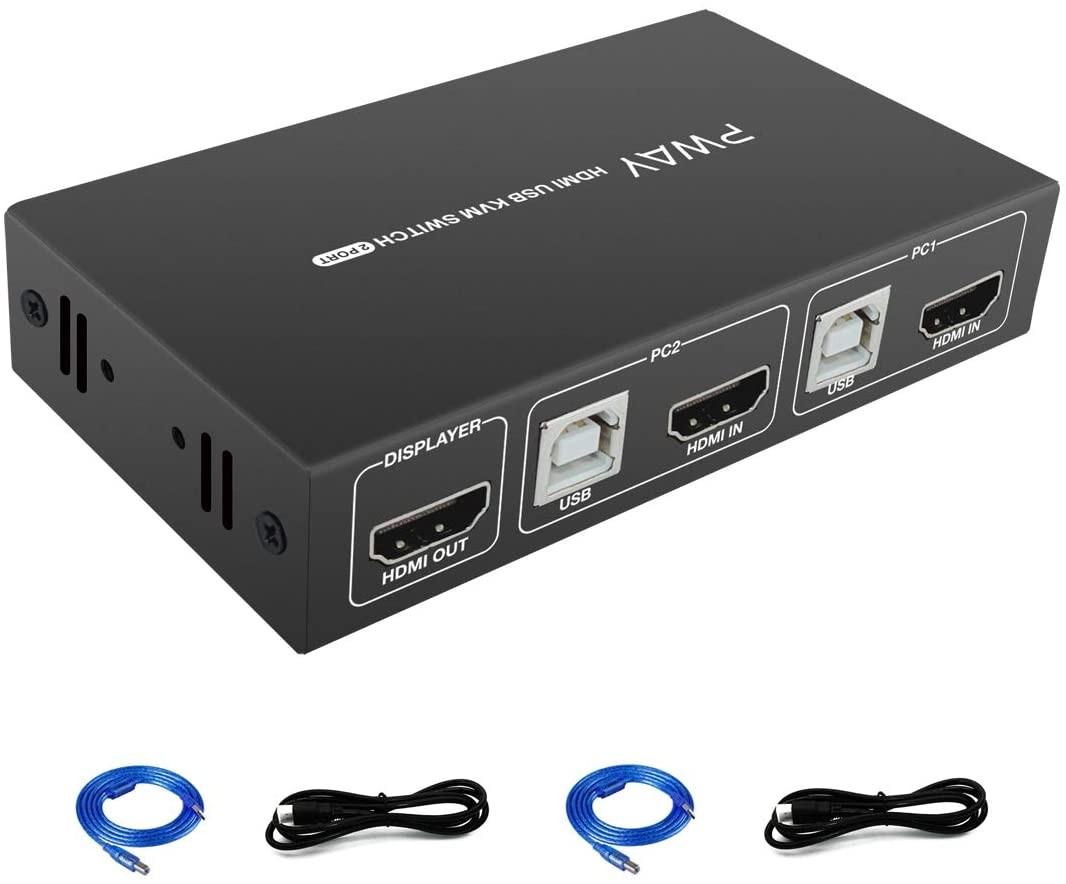Support Hot Key Switch 4K@30Hz High Compatibility with 2 USB and 2 HDMI Cables GREATHTEK HDMI KVM Switch 2 in 1 Out Box 