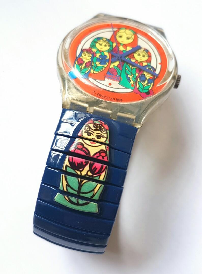 Matrioska Russian Nesting Dolls GK204 Swatch Vintage Watch Flex Band
