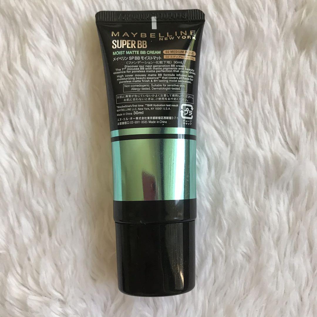 Maybelline Super BB Moist Matte Cream in 02 Medium Beige (Category: Makeup) located in Cebu City. Submitted by robinsjules (Listing ID 1014223679, Image 2). Description: Slightly used only ☺️ PAYMENT through BDO/PNB/Metrobank/GCash MEET-UPS in Cebu City every T TH S (Afternoon), preferably in Axis or Baseline DELIVERY within Cebu through Angkas/Grab/Lalamove (fee shouldered by buyer) SHIPPING nationwide through JRS/LBC (fee shouldered by buyer).
