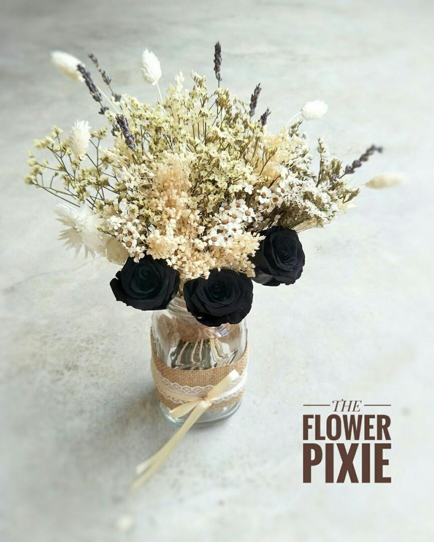 Mj30 Free Delivery Mason Jar Preserved Black Roses With Assorted Preserved Flowers Bouquet Birthday Flower Anniversary Flower Proposal Flower Graduation Flower Valentine S Day Flower Mother S Day Flower Florist Flower Delivery Gardening Flowers