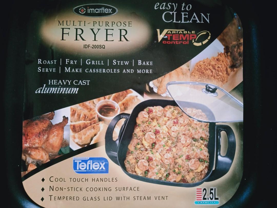 MULTI PURPOSE FRYER (Category: Bakeware) located in Paranaque City. Submitted by lhanie. (Listing ID 1014196592, Image 1). Description: IMARFLEX (2.5L) capacity Sa mga need po Ng MULTI PURPOSE FRYER You can: Roast/Fry/Grill/Stew/Bake Serve/Make Casseroles and more... ✔️Non-stick cooking surface ✔️Cool touch handles ✔️Tempered Glass Handle with Steam Vent ✔️Variable Temp Control.