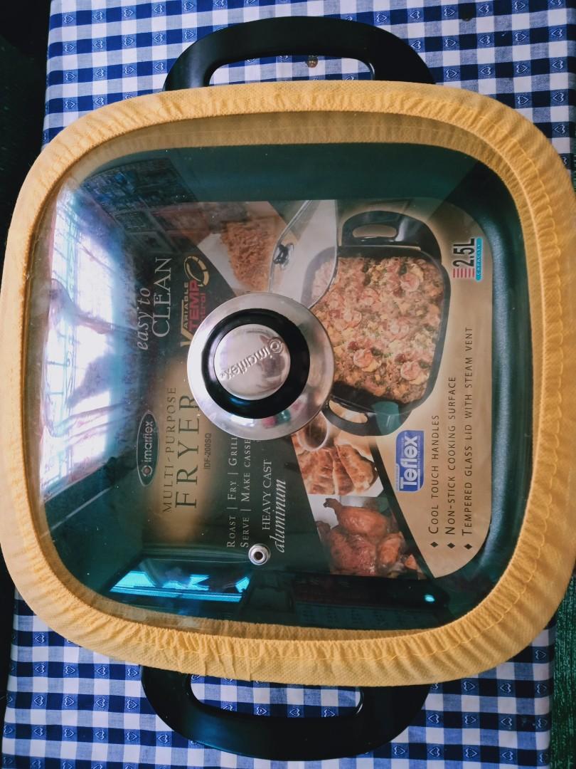 MULTI PURPOSE FRYER (Category: Bakeware) located in Paranaque City. Submitted by lhanie. (Listing ID 1014196592, Image 2). Description: IMARFLEX (2.5L) capacity Sa mga need po Ng MULTI PURPOSE FRYER You can: Roast/Fry/Grill/Stew/Bake Serve/Make Casseroles and more... ✔️Non-stick cooking surface ✔️Cool touch handles ✔️Tempered Glass Handle with Steam Vent ✔️Variable Temp Control.