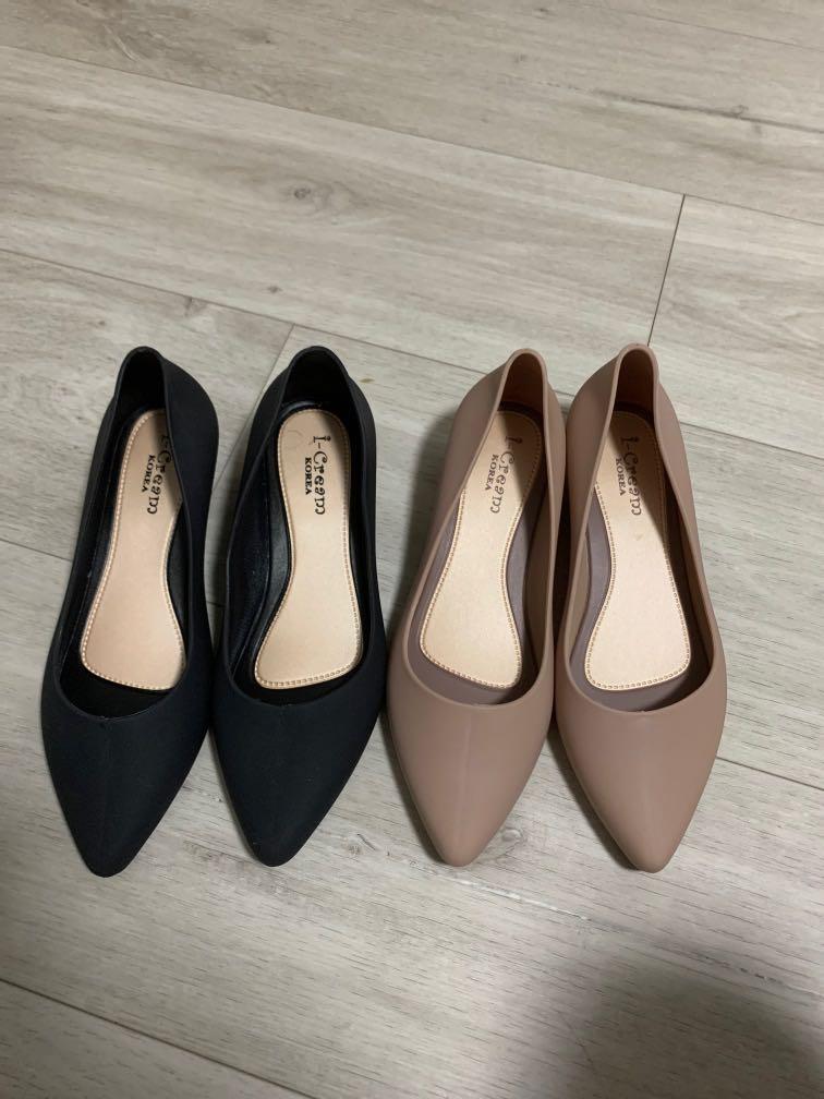 Nude pink and black flats, Women's 