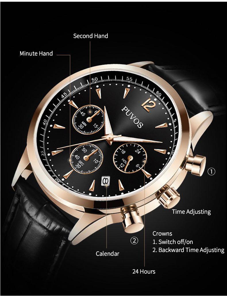Puvos Men S Three Eye Belt Quartz Watch Men S Fashion Watches On Carousell