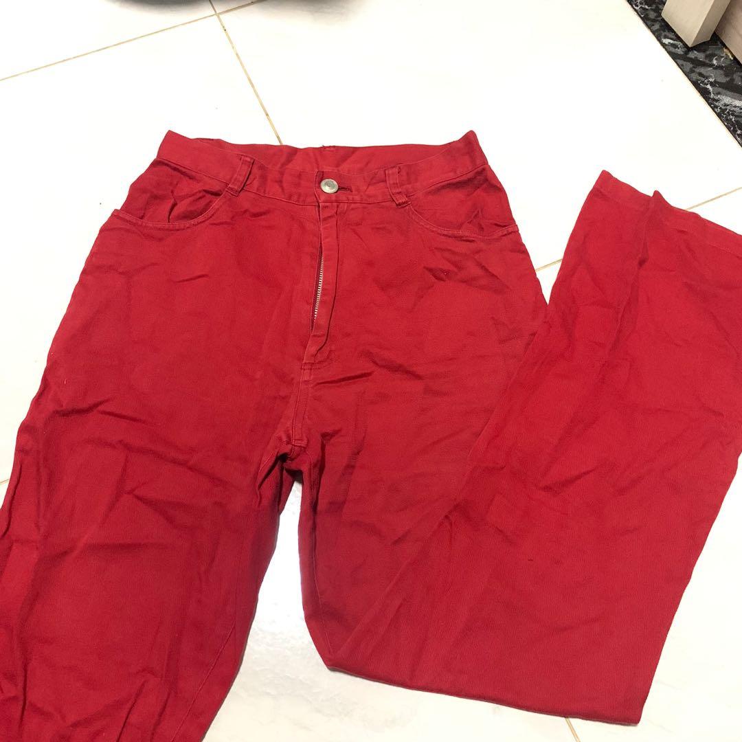 red bell bottom jeans