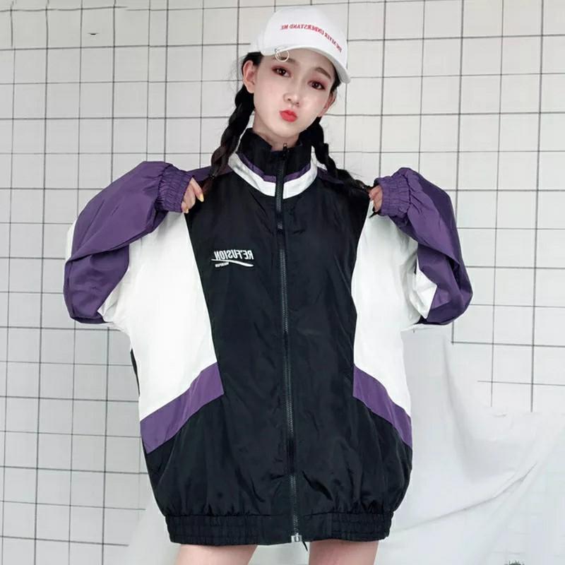 Instock Retro Vintage Hypebeast Windbreaker Colourblock Purple Black Jacket Windbreaker Uzzlang