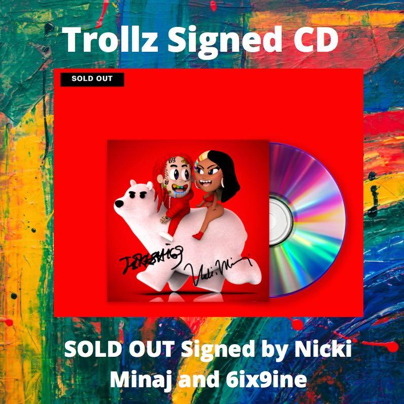 Trollz CD Signed by Nicki Minaj and 6ix9ine (Category: CDs & DVDs) located in Manila. Submitted by stefandraboutique (Listing ID 1014262461, Image 1). Description: We have a few copies of the sold out Trollz CD signed by both Nicki Minaj and 6ix9ine ❤️ shipped from US RARE and SOLD OUT.