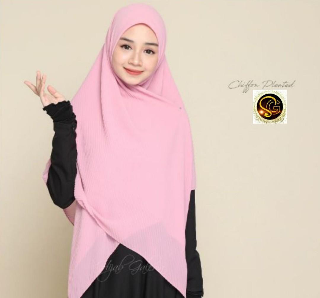 Tudung Labuh Bawal(Square) Chiffon Pleated bidang 60 ...