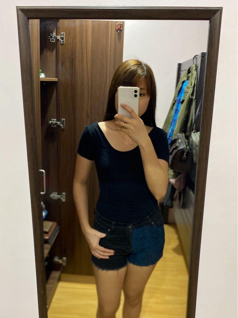 zara black denim shorts
