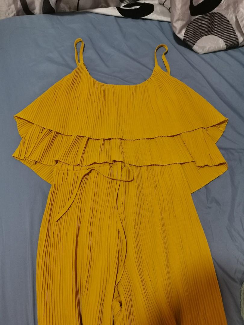 yellow 2 piece jumpsuit