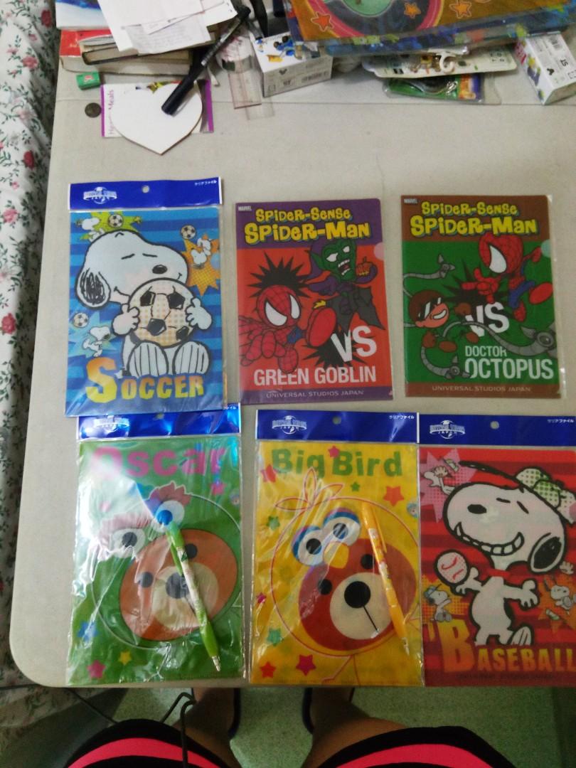 Assorted mini plastic folders (Category: Stationery & School Supplies) located in Manila. Submitted by daisythejane (Listing ID 1014563954, Image 1). Description: Brand new Super cute assorted character prints plastic folders *sesame street, snoopy, spiderman *authentic quality *from universal studios Japan (price tag pa) *all for 800 only *sesame street characters have mechanical pencils included *a5 size Mode of payment: Bdo bpi or gcash Shippi