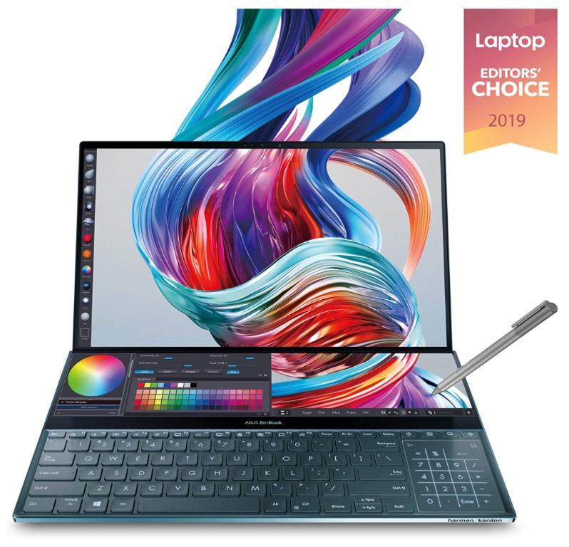 Asus Zenbook Pro Duo Ux581 15 6 4k Uhd Nanoedge Bezel Touch Intel Core I9 9980hk 32gb Ram 1tb Pcie Ssd Geforce Rtx 2060 Innovative Screenpad Plus Windows 10 Pro Ux581gv Xb94t Celestial Blue