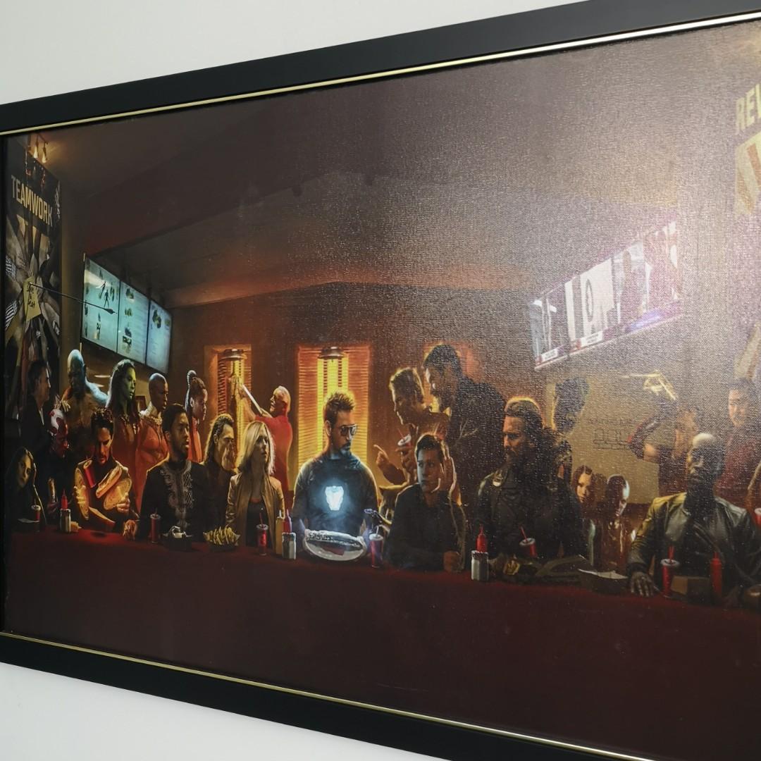 Avengers Last Supper With Gold Black Frame Design Craft Art