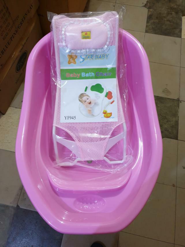 Baby Bath Tub With Bather Chair Pink Blue Babies Kids Bathing Changing Bathtub Bath Accessories On Carousell