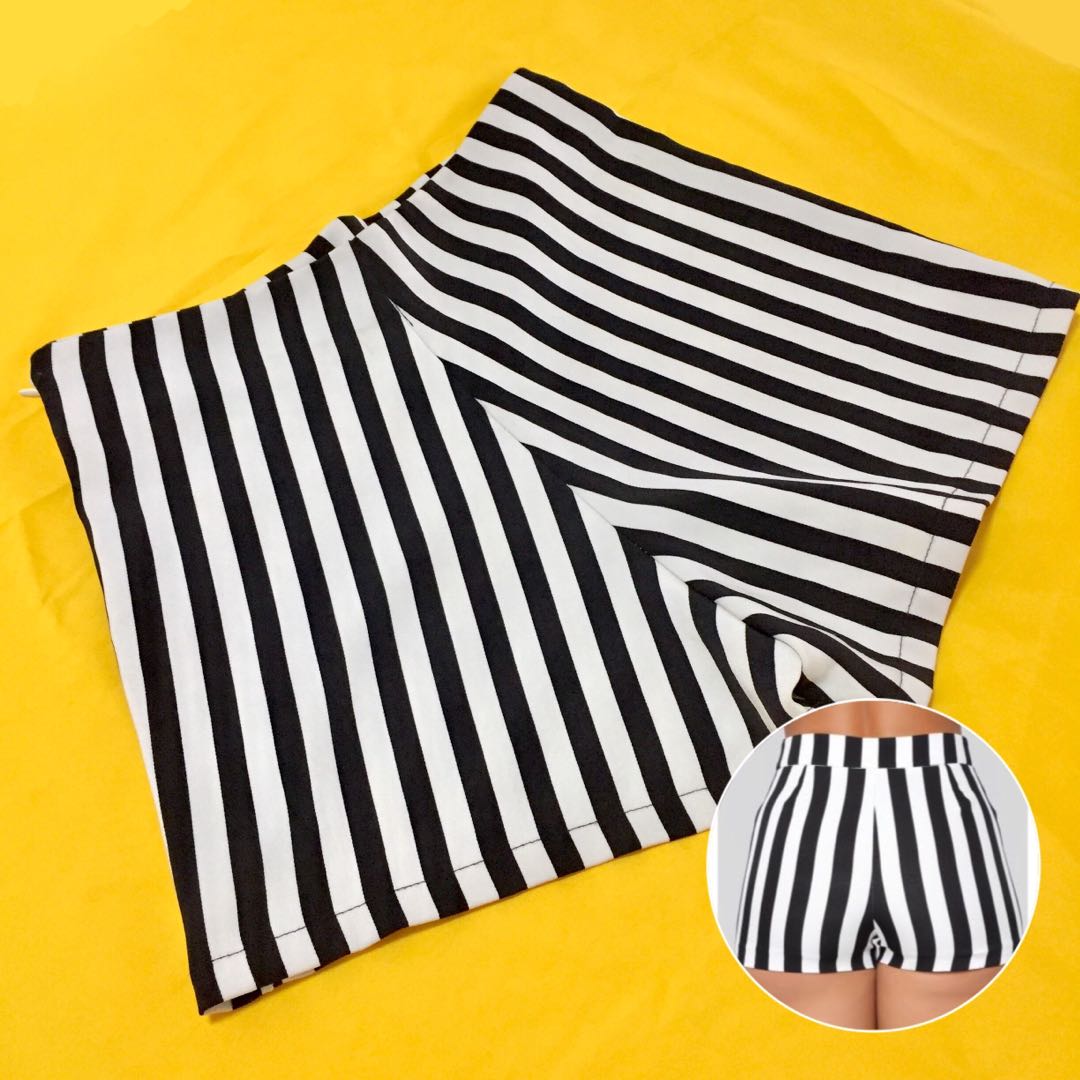 black and white striped shorts