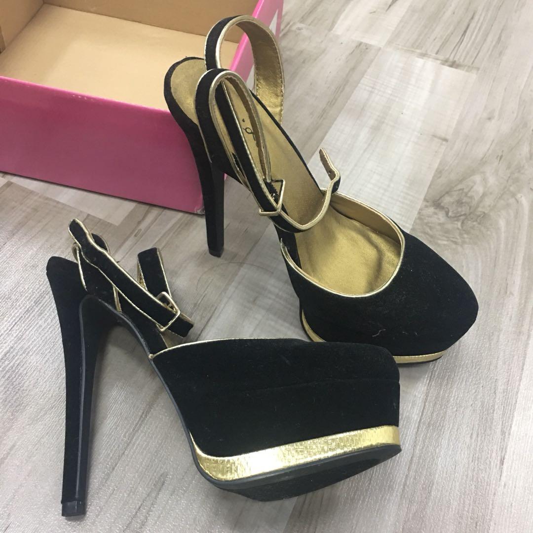 Clearance: black and gold heels, Women 