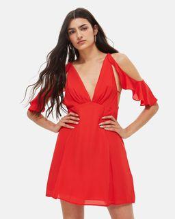 Drill Detail Cold Shoulder Flippy Dress