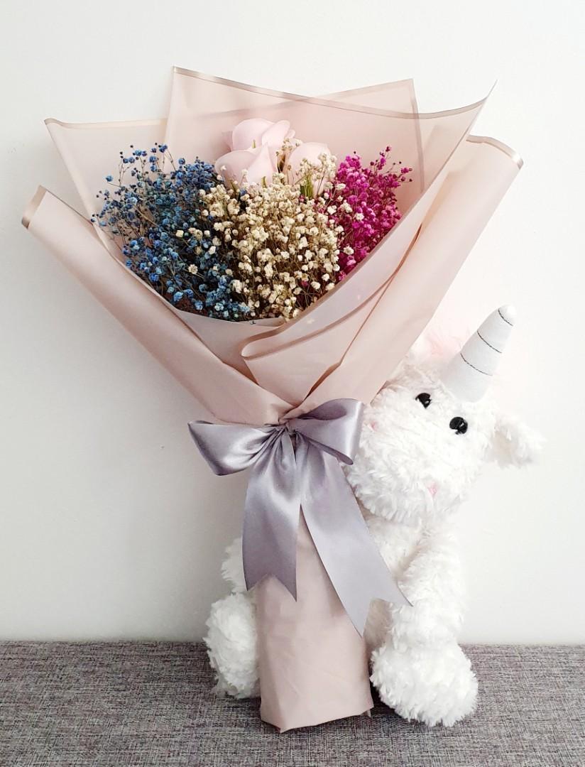 Free Delivery Jumbo Unicorn Plush Roses Bouquet Gardening