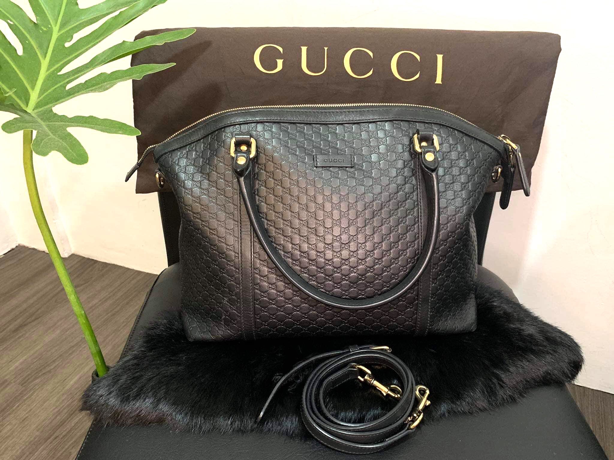 Gucci Dome Leather Medium Shoulder Bag Black