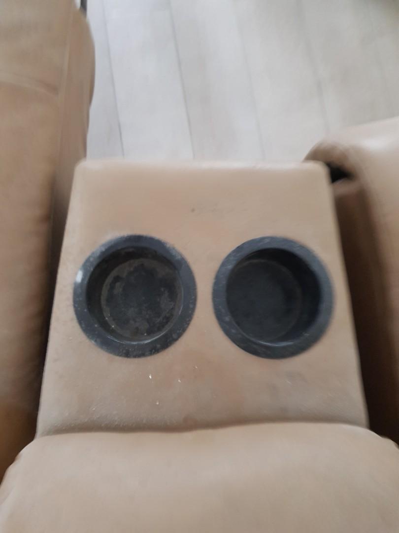 Lazy boy type sofa 2 seater detachable US leather home (Category: Sofas) located in Quezon City. Submitted by jessica_lim_n (Listing ID 1014420631, Image 3). Description: ✔ Good condition. Can be connected or separated. Has cupholders. From Lufu. Purchased P45,000. Re-upholstered to US leather P15,000. ❗Needs cleaning, left leg raise broken 📍Quezon City 📦 Shipping by buyer. 💲 Bank deposit | GCash | PayPal.