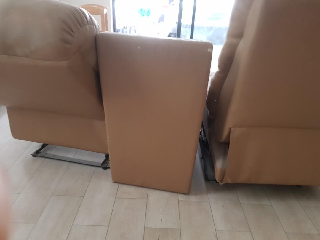 Lazy boy type sofa 2 seater detachable US leather home (Category: Sofas) located in Quezon City. Submitted by jessica_lim_n (Listing ID 1014420631, Image 2). Description: ✔ Good condition. Can be connected or separated. Has cupholders. From Lufu. Purchased P45,000. Re-upholstered to US leather P15,000. ❗Needs cleaning, left leg raise broken 📍Quezon City 📦 Shipping by buyer. 💲 Bank deposit | GCash | PayPal.