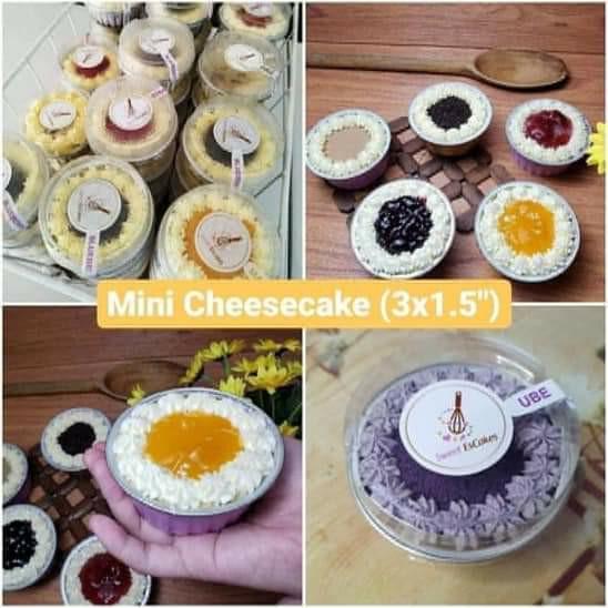 Mini Cheesecakes (Category: Local Eats) located in Manila. Submitted by just.random123 (Listing ID 1014442150, Image 1). Description: Escakes Mini Cheesecake Available flavors: Strawberry Dulce de leche Oreo Ube Blueberry 3x1.5” Php 245.