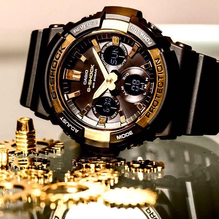 NEW TOUGH SOLAR GSHOCK UNISEX DIVER SPORTS WATCH 100 ORIGINAL AUTHENTIC CASIO G SHOCK GAS 100G 1A GAS100G 1A GAS 100 G 1A BLACK GOLD