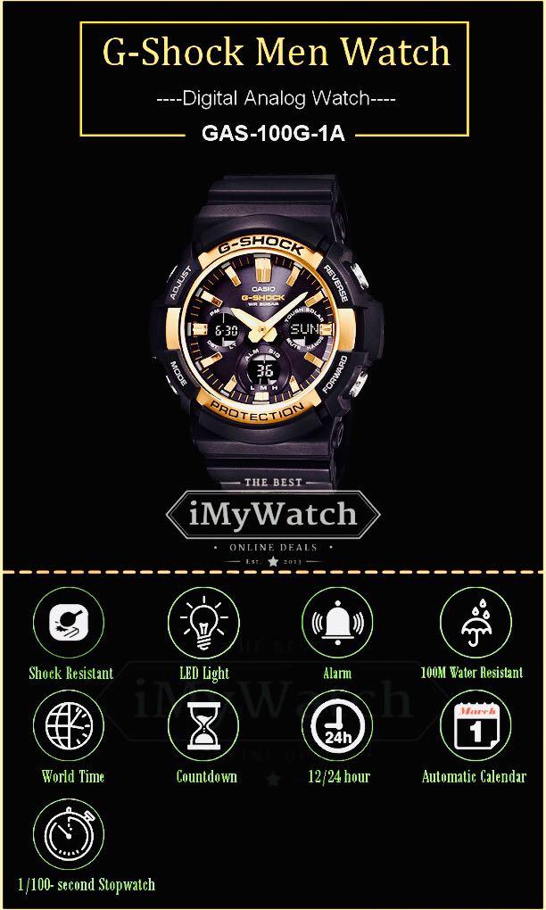 New🌟Tough Solar Gshock : Unisex Diver Sports Watch : 100% Original  Authentic Casio G-Shock : Gas-100G-1A / Gas100G-1A / Gas-100-G-1A  (Black-Gold Stealth Matt), Luxury, Watches On Carousell