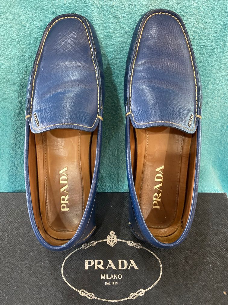 Prada Driving Loafers Blue Authentic Men s Fashion Footwear