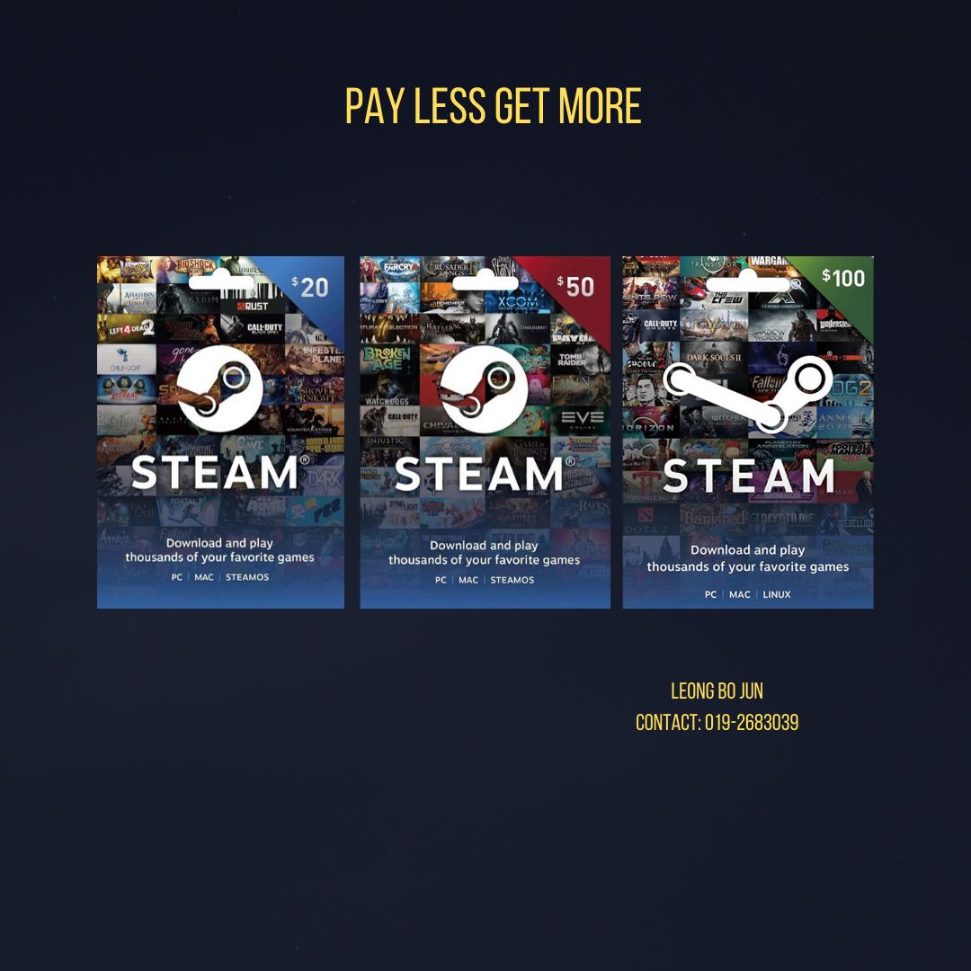 Steam Wallet Gift Card 20 50 100 Usd Tickets Vouchers Gift Cards Vouchers On Carousell