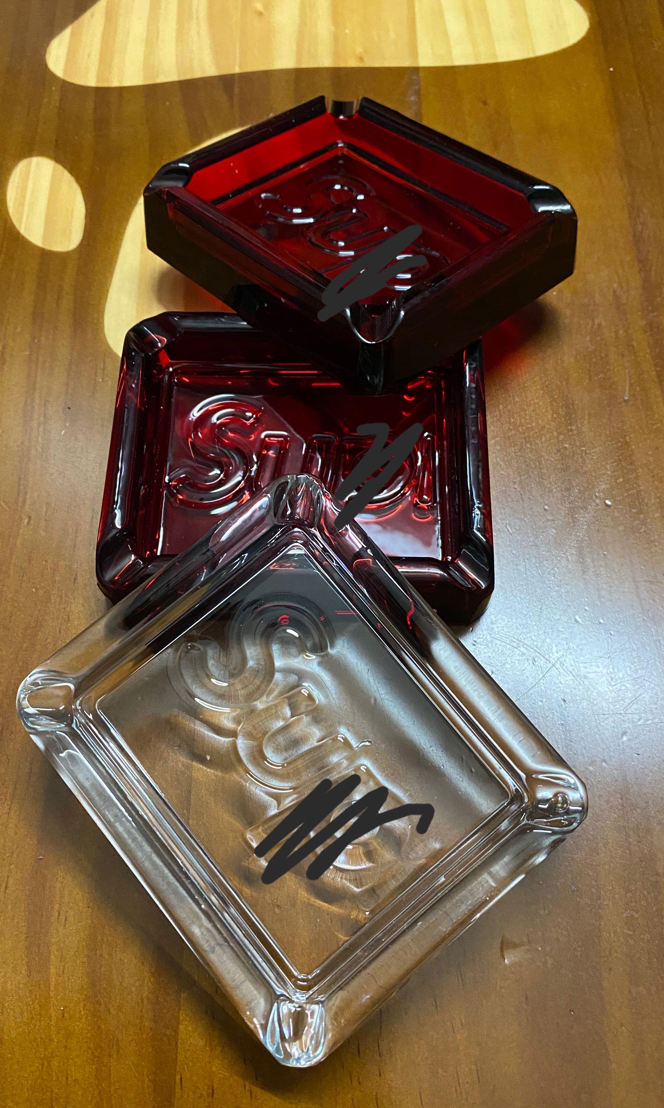 Supreme Debossed Glass Ashtray Clear Red-