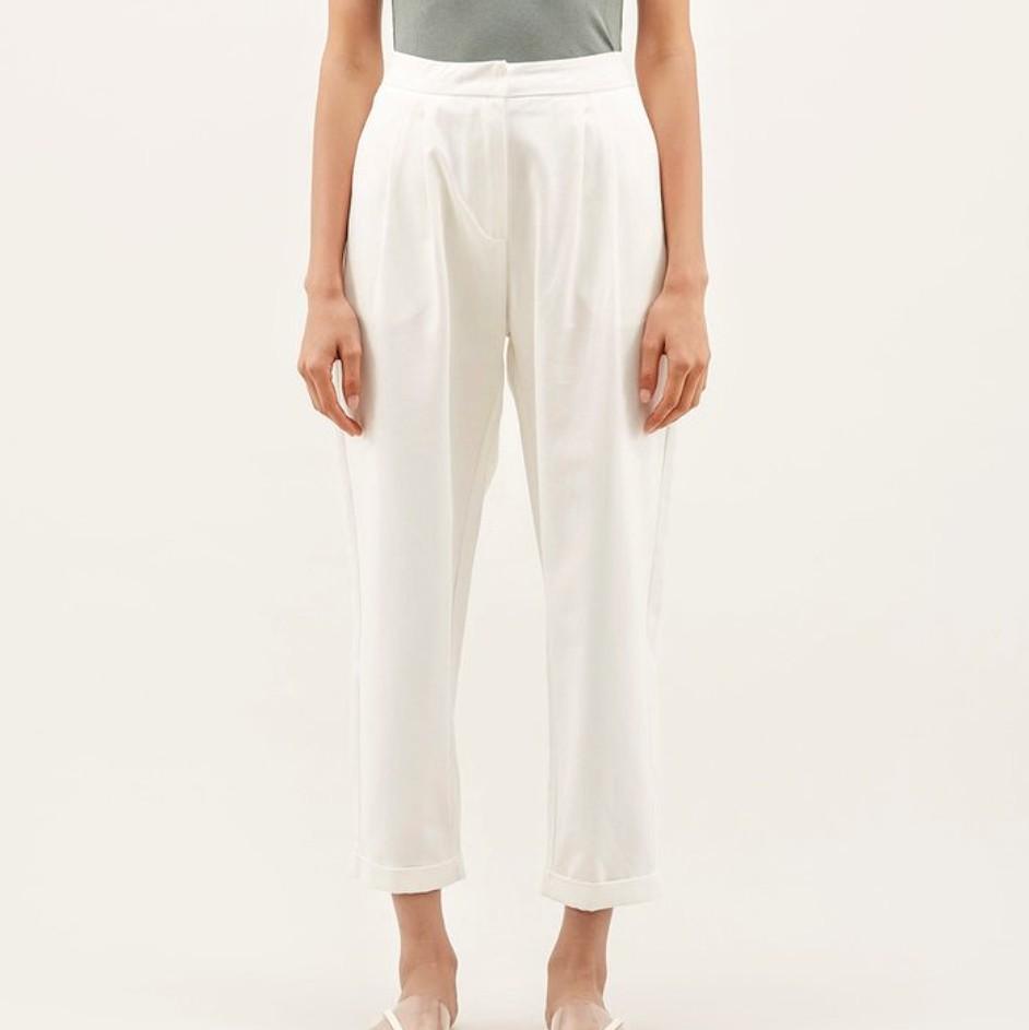 White cuffed trousers clearance