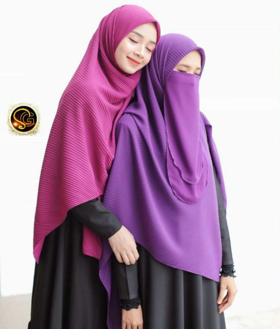 Tudung Labuh Bawal(Square) Chiffon Pleated bidang 60 ...